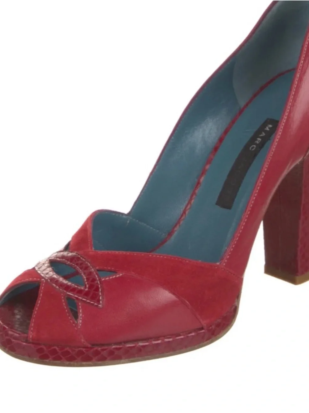 Marc Jacobs Red Suede Leather Snakeskin Print Pumps 38.5 with Box